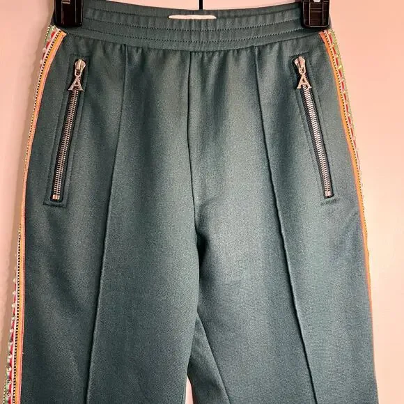 AREA Emerald Green Pants Crystal Side Stripe Zip Pocket Straight Leg size XS - Picture 3 of 9